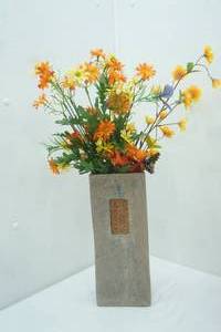 lot 404 image: Artificial Flower Arrangement and Stone Rectangular Vase 5x 3x 12.25 tall