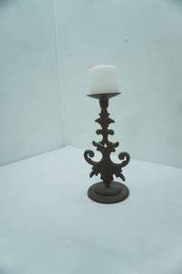 lot 414 image: Cast Iron Pillar Candle Holder (11 tall) and New Candle