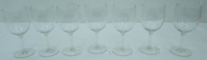 lot 421 image: Vintage Javit Starflower Etched Crystal Wine Glasses. Set of 7