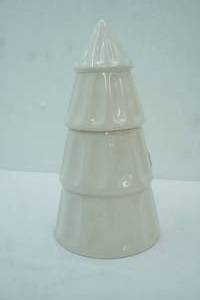 lot 465 image: Design Pac White Glaze Ceramic Christmas Tree Cookie Jar 15 tall