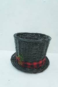 lot 539 image: Frostys Top Hat Black Wicker Basket 9 tall by 11 diameter