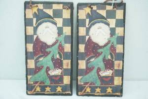 lot 544 image: Artist Palette Slate Set of Santa Clauses 12x6