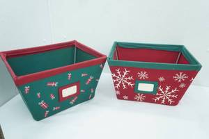 lot 553 image: Pair of Christmas Themed Canvas Organizing Bins