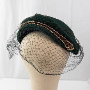 lot 308 image: Glenover Henry Pollack 100% Wool Green Felt Hat - Veil & Gold Jewel Band