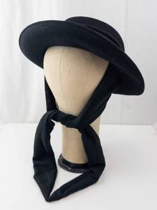 lot 309 image: Hat - Black Felt Wide-Brim with Tie Scarf