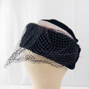 lot 313 image: Black Velvet Cloche Hat with Net Veil - Vintage Style