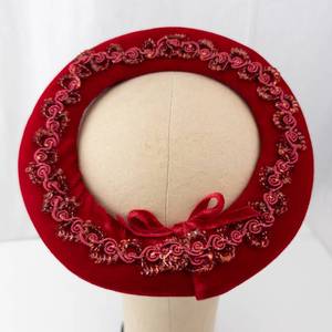 lot 317 image: Headpiece - Red Velvet Circular Hat with Pink Ornamental Trim