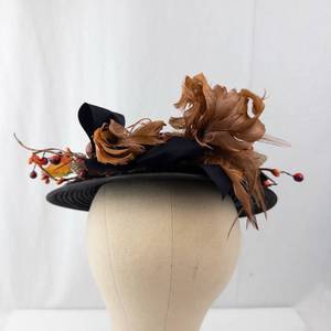 lot 319 image: Black Wide-Brim Hat - Berry & Leaf Accent with Satin Bow