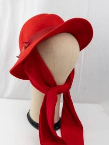 lot 333 image: Red Virgin Wool Felt Hat - Wide Brim with Ribbon Band - Made in USA