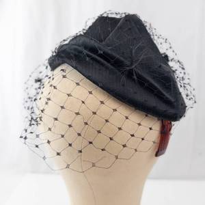 lot 334 image: My Hats from Harold -Chanda Cloche Hat With Veil - Black Satin, Hair Comb
