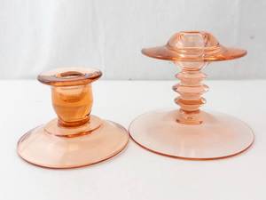 lot 348 image: Pink Glass Candlestick Holders - (Lot of 2)
