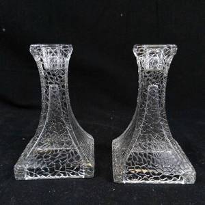 lot 352 image: Candlestick Holders - Crystal Crackle Glass, Pair (Set of 2)