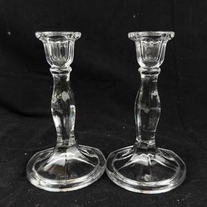 lot 354 image: Candlestick Holders - Clear Glass (Lot of 2)