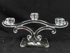 lot 363 image: Long 3-Arm Candelabrum with Center Cup - Glass Candle Holder