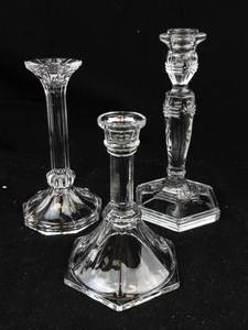 lot 364 image: Clear Glass Candlesticks (Lot of 3) Various Heights