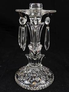 lot 372 image: 1920s Crystal Glass Candlestick with Hanging Prism Drops 8 58