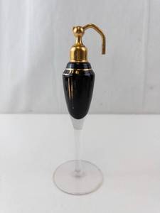 lot 376 image: Antique Gooseneck Perfume Atomizer with Black Glass Body on Clear Stem