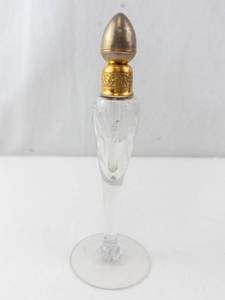 lot 378 image: Vintage Glass Perfume Bottle - Gold Collar & Stopper