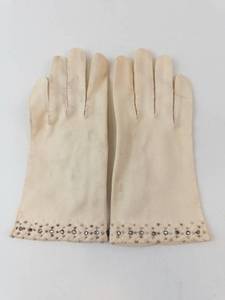 lot 379 image: Cream Satin Evening Gloves - Beaded Wrist, 100% Cotton Lining