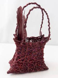 lot 381 image: Beaded Net Purse - Mini Decorative Bag with Feather Accent