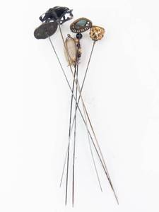 lot 390 image: Hat Pins - Vintage Mixed Turquoise Bezel, Filigree & Bead Ends (6 pcs)