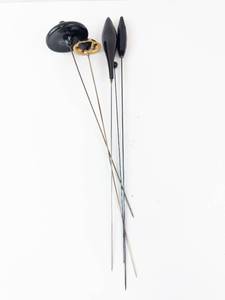 lot 391 image: Hat Pins Vintage Assortment - Black Domed Discs, Gold Bezel Gem, Long Pendants