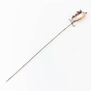 lot 393 image: Decorative Spear with Shell Inlay and Red Glass Bead Trim - 9 in Length