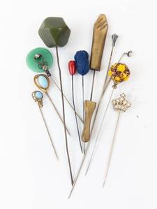 lot 403 image: Hat Pins - Assorted Vintage Beaded Pins with Crowns & Charms