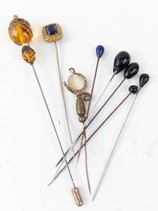 lot 404 image: Vintage Hat Pins with Beads - Mixed Glass & Gemstone (Lot of 8)