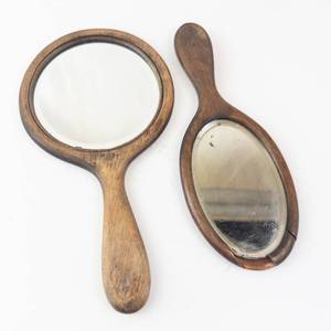 lot 418 image: Wooden Hand Mirrors - Round & Oval (Lot of 2)