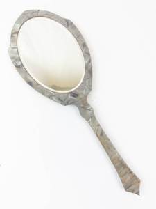 lot 419 image: Hand Mirror - Marbled Metal Frame, Oval Glass Mirror