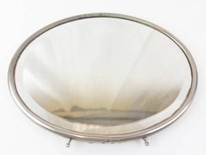 lot 425 image: Vintage Round Vanity Mirror with Folding Stand - Silver-Tone Metal Frame