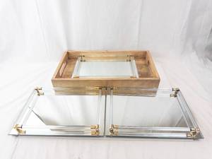 lot 438 image: Hudson 43 Wood Tray with Mirror Glass Display Trays - Vintage Mid-Century Modern Set- For Vanity (Group of 4)