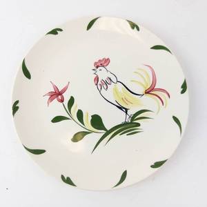 lot 445 image: Blue Ridge Hand Painted Plate - Rooster & Floral Motif - Made in USA