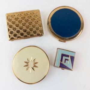 lot 447 image: Vintage Gold-Tone Makeup Compacts - 4-Piece Enamel & Mirror Collection