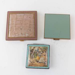 lot 449 image: Vintage Powder Compacts (Lot of 3) - Gold Tone & Enamel