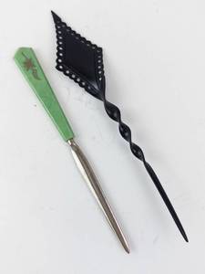 lot 455 image: Letter Openers - Green Handle & Black Twisted (Lot of 2)