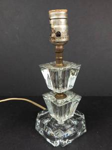 lot 461 image: Glass Table Lamp - Art Deco-Inspired Stacked Prism Base, Brass Stem -Untested