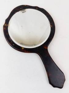 lot 466 image: Vintage Tortoiseshell Round Hand Mirror With Long Handle