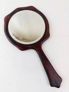 lot 467 image: Hand Mirror - Vintage Round Glass in Dark Mahogany Wood Frame