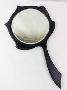 lot 468 image: Hand Mirror - Vintage Black Wooden Frame with Round Mirror