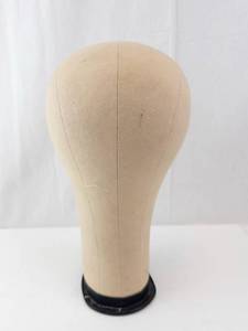 lot 478 image: Beige Fabric Mannequin Head Form on Black Base - Wig Display Stand
