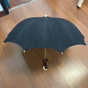 lot 480 image: Rain-O-Sol Umbrella - Vintage 8-Panel Black Nylon Canopy, Ivory Look Hook Handle