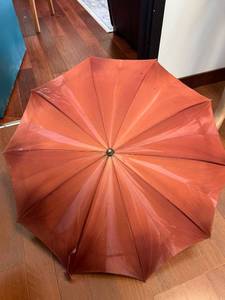 lot 483 image: Vintage Umbrella - Brick-Red Canopy with Tortoiseshell Handle