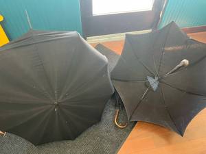 lot 484 image: Vintage Umbrellas - Assorted Black Canopies with Wooden Handles (UsedTorn)
