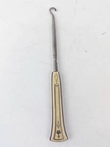 lot 494 image: Antique Button Hook With Ivory Colored Handle, Inlaid Decor, 19th-20th Century