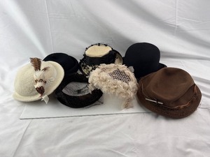 lot 341A image: Vintage Womens Hats - Assorted Felt & Veiled Hats with Feathers