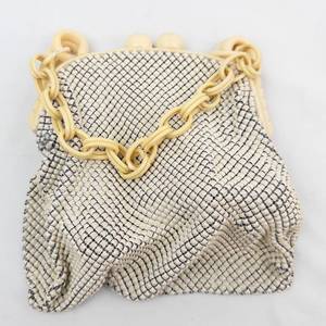 lot 1E image: Whiting & Davis Alumesh Top-Handle Purse - Vintage 1940s Enamel Aluminum Mesh
