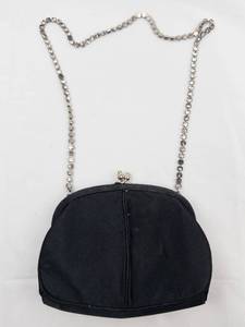lot 1H image: Morris Moskowitz MM Black Satin Evening Clutch with Rhinestone Chain