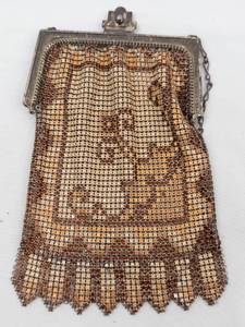 lot 1L image: Art Deco Beaded Mesh Evening Bag - Metal Frame & Chain